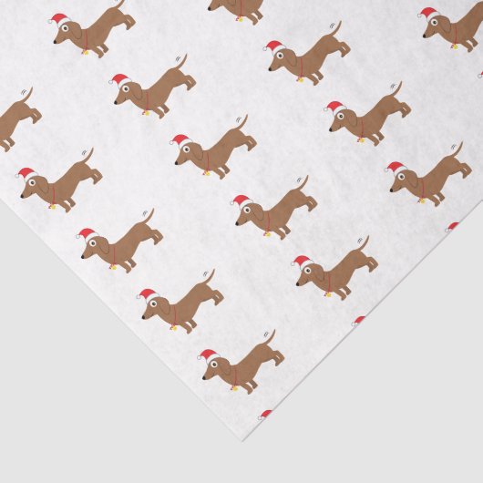 Dackel in einer Weihnachtsmannmütze Seidenpapier (Ausschnitt)