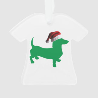 Dackel in Grün mit einem Weihnachtshut Ornament