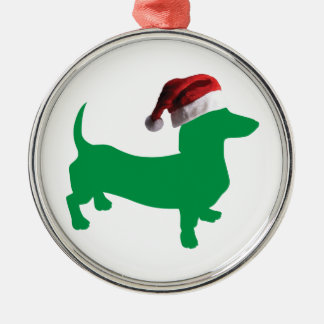 Dackel in Grün mit einem Weihnachtshut Ornament Aus Metall
