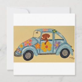 Dackel in Hippie-Auto
