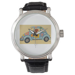 Dackel in Hippie-Auto Armbanduhr