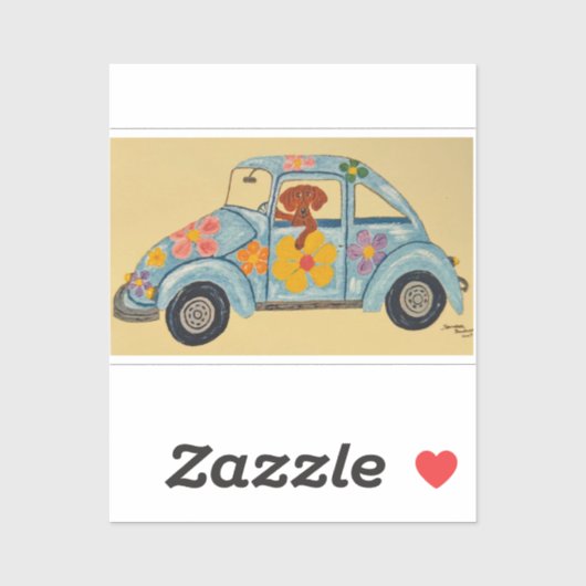 Dackel in Hippie-Auto Aufkleber (Blatt)