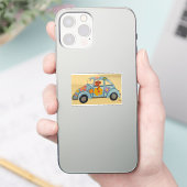 Dackel in Hippie-Auto Aufkleber (Telefon)
