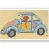 Dackel in Hippie-Auto Aufkleber (Vorderseite)