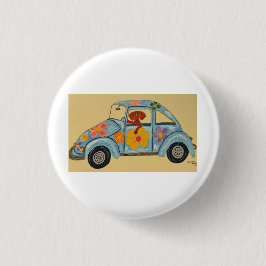 Dackel in Hippie-Auto Button