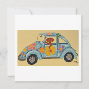 Dackel in Hippie-Auto  Einladung