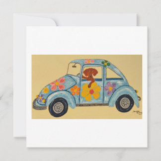 Dackel in Hippie-Auto Einladung