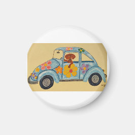 Dackel in Hippie-Auto Magnet