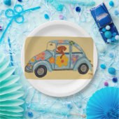 Dackel in Hippie-Auto Pappteller (Party)
