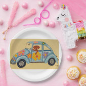 Dackel in Hippie-Auto Pappteller (Party)