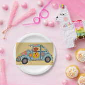 Dackel in Hippie-Auto Pappteller (Party)