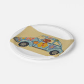 Dackel in Hippie-Auto Pappteller (Schrägansicht)
