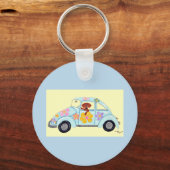 Dackel in Hippie-Auto Schlüsselanhänger (Rückseite)