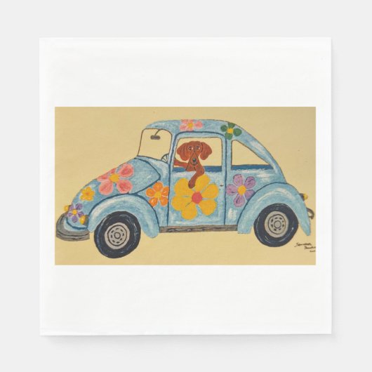 Dackel in Hippie-Auto Serviette (Vorderseite)