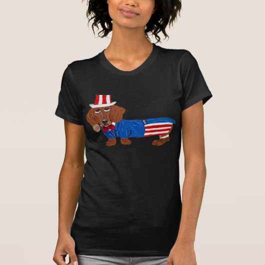 Dackel in Onkel Sam Kostüm T-Shirt (Vorderseite)