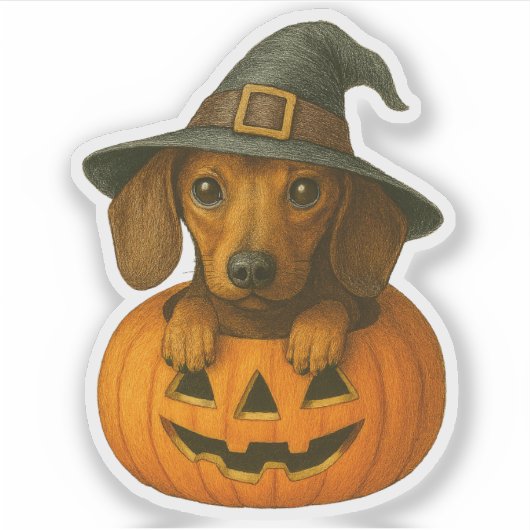 Dackel in Pumpkin Aufkleber (Vorderseite)