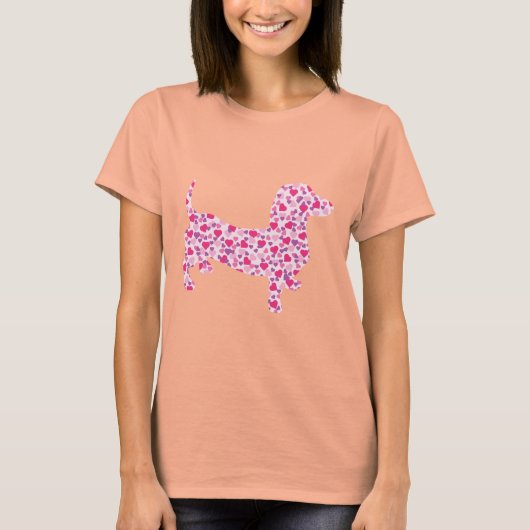 Dackel in rosa Herzen T-Shirt (Vorderseite)