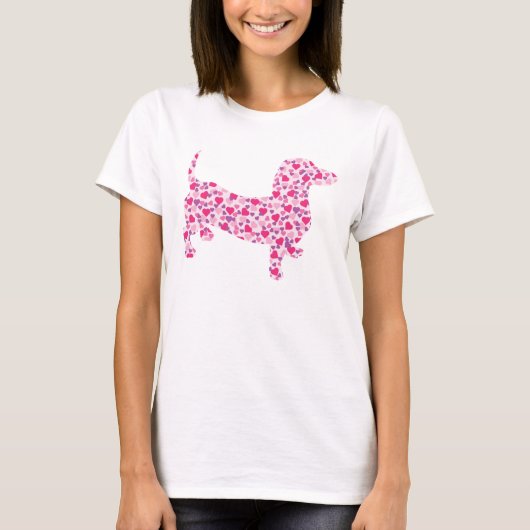 Dackel in rosa Herzen T-Shirt (Vorderseite)