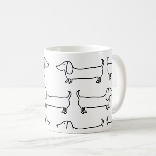 Dackel in Schwarz-weißem Kaffeetasse (VorderseiteRechts)