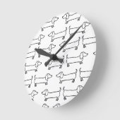 Dackel in Schwarz-weißem Runde Wanduhr (Winkel)