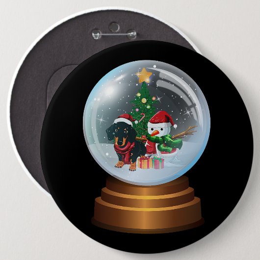 Dackel in Snowball Weinvolle Weihnachtsfeier Dacke Button (Vorne & Hinten)