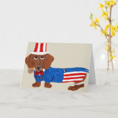 Dackel in Uncle Sam Anzug Karte (Gelbe Blume)