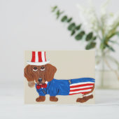 Dackel in Uncle Sam Anzug Postkarte (Stehend Vorderseite)