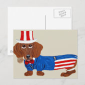 Dackel in Uncle Sam Anzug Postkarte (Vorne/Hinten)