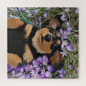 Dackel in violetten Blumen Puzzle (Horizontal)
