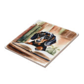 Dackel in Wasserfarben Kunst Fliese (Seite)