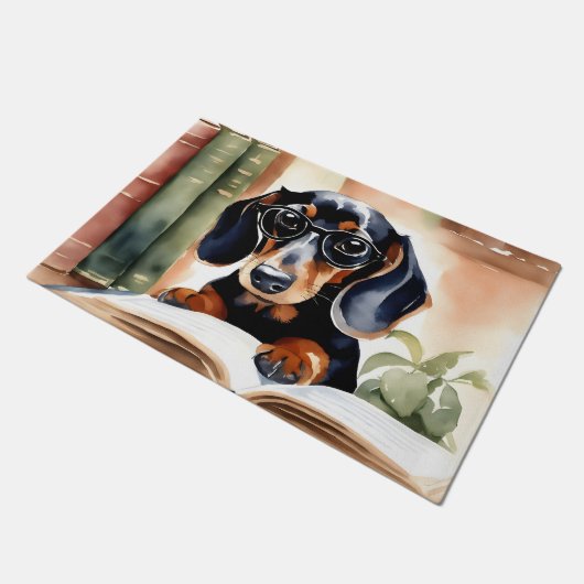 Dackel in Wasserfarben Kunst Fußmatte (Schrägansicht)