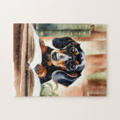 Dackel in Wasserfarben Kunst Puzzle (Horizontal)