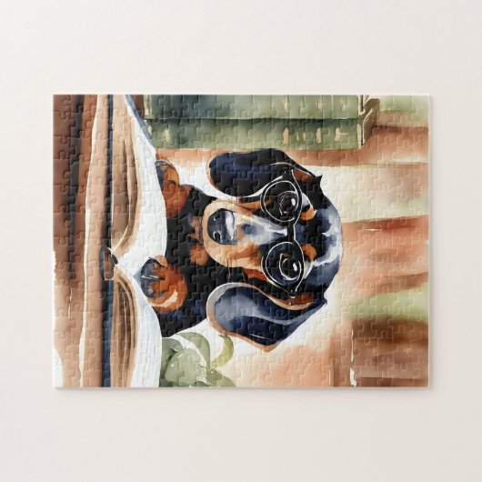Dackel in Wasserfarben Kunst Puzzle (Horizontal)