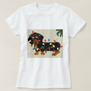 Dackel in Weihnachtslichter verheddert Schwarz/Bra T-Shirt