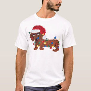 Dackel in Weihnachtslichtern verheddert (Rot) T-Shirt