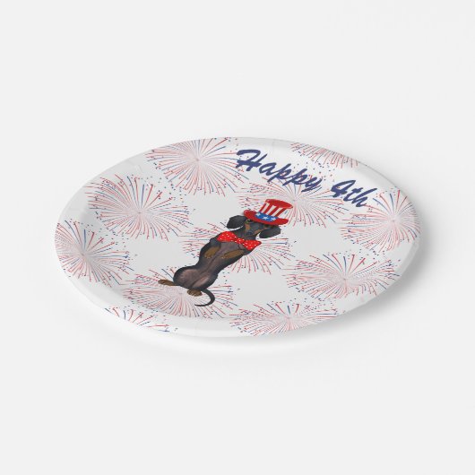 Dackel Independence Day Party Teller (Schrägansicht)