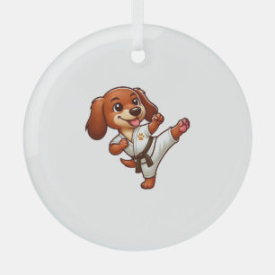 Dackel Karate Martial Arts High Kick Ornament Aus Glas