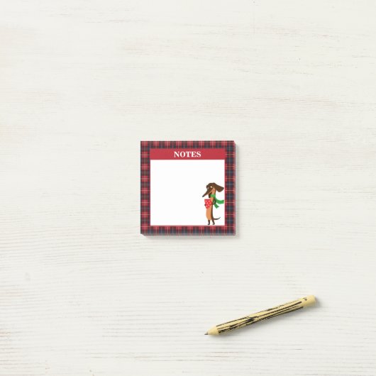 Dackel Kariert Post-it Klebezettel (Auf Schreibtisch)