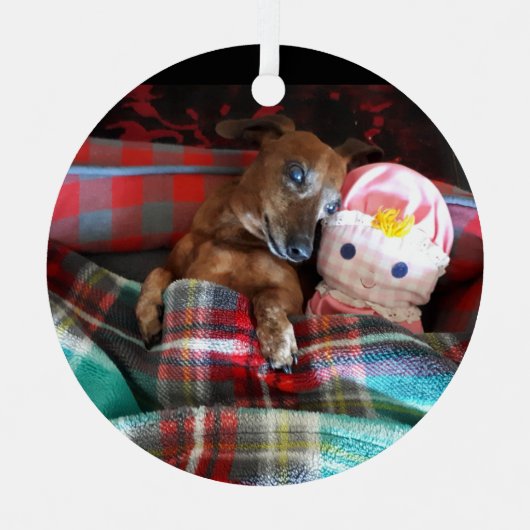 Dackel Keramik Ornament Aus Metall (Vorderseite)