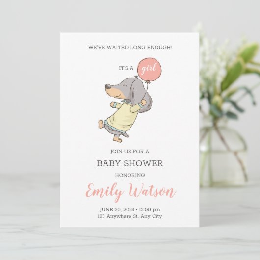 Dackel Kinderdusche Einladung (Stehend Vorderseite)