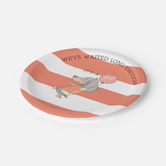 Dackel Kinderdusche Einladung Pappteller (Schrägansicht)