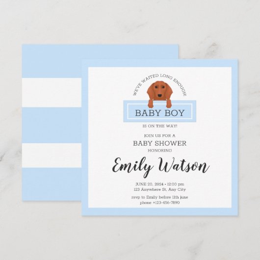 Dackel Kinderdusche Einladung Postkarte (Vorne/Hinten)