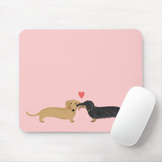 Dackel Kiss mit Herz auf Rosa Mousepad (Mit Mouse)