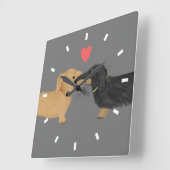 Dackel Kiss mit Herz | Dackel Hunde Liebe Quadratische Wanduhr (Winkel)