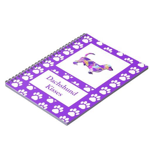 Dackel Kisses Dog Silhouette PurplePY&B Notizblock (Linke Seite)