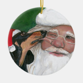 Dackel Kuss für Santa Hunde Kunstmuseum Keramik Ornament