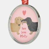 Dackel-Kuss mit Herz-und Gewohnheits-Text Silbernes Ornament (Links)