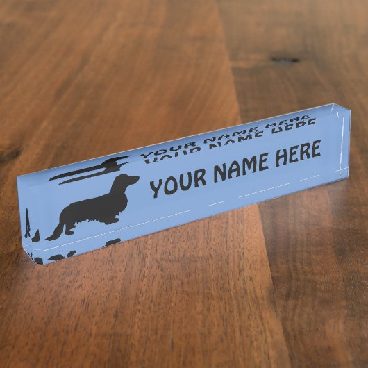 Dackel Langhaar - Silhouette 1 Namensplakette (Seite)