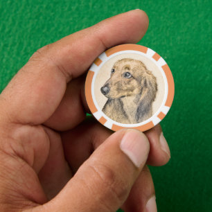 Dackel (langhaarig) Gemälde Originalkunst Pokerchips