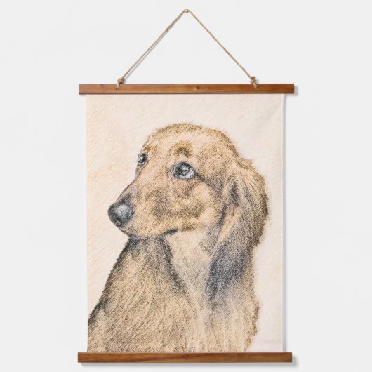 Dackel (langhaarig) Gemälde Originalkunst Wandteppich Mit Holzrahmen (Vorderseite)